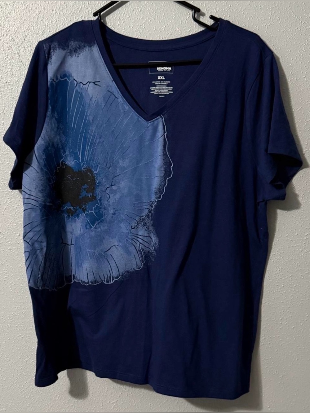 Sonoma Navy Blue V-Neck Floral Graphic Shirt